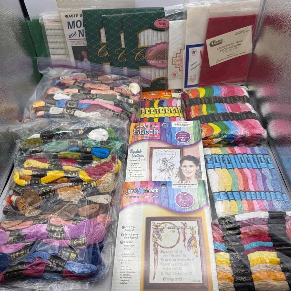 J&P Coats Embroidery Floss Thread Huge Lot 300+ Skeins Cross Stitch Supplies Kit